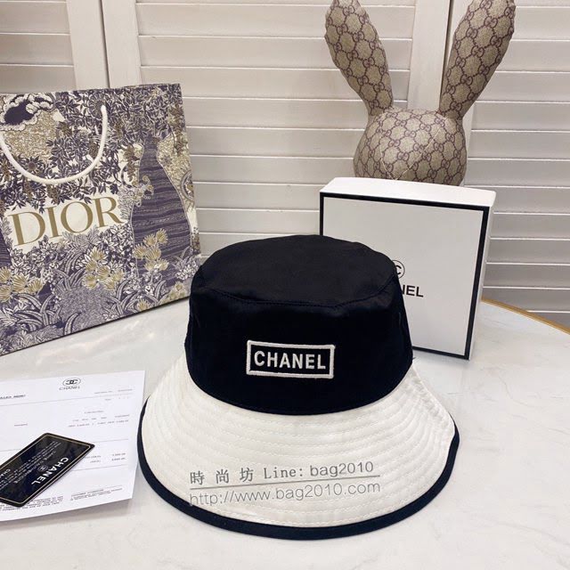 Chanel女士帽子 香奈兒2021新款拼接兩面款漁夫帽遮陽帽  mm1213